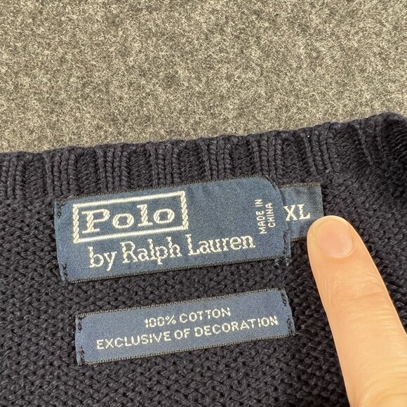 VTG Polo By Ralph Lauren Sweater Mens XL Navy Red Pony Crew Neck 100% Cotton - Picture 2 of 16